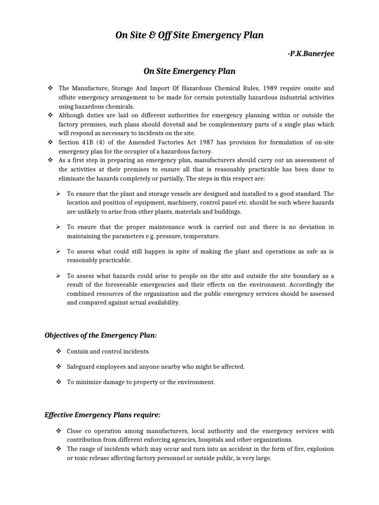 On-Site and Off-Site Emergency Plans | PDF | Emergency Management ...