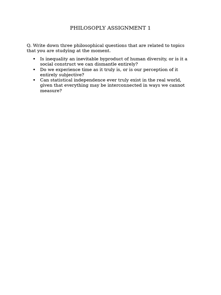 Philosophy Questions for Students | PDF