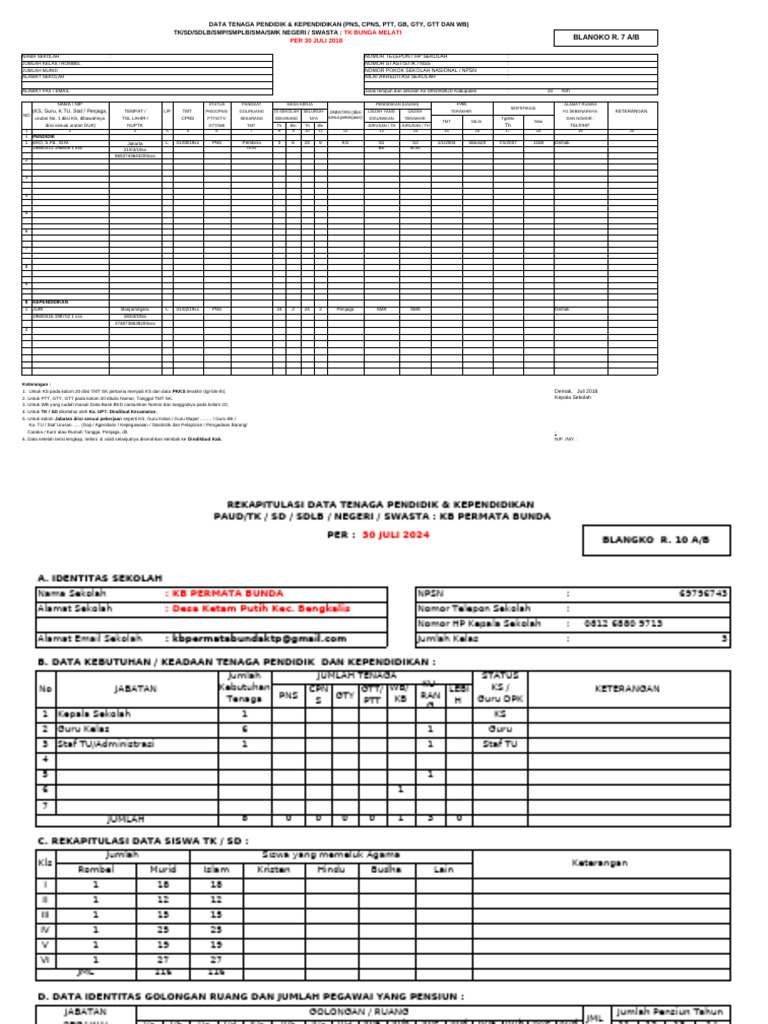 Format R7 dan R10 Tenaga Pendidik | PDF