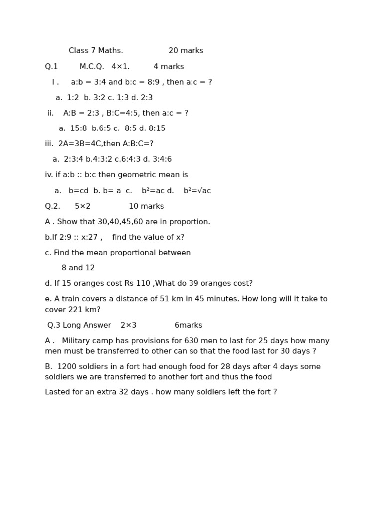Class 7 Maths Proportion & Case Studies | PDF