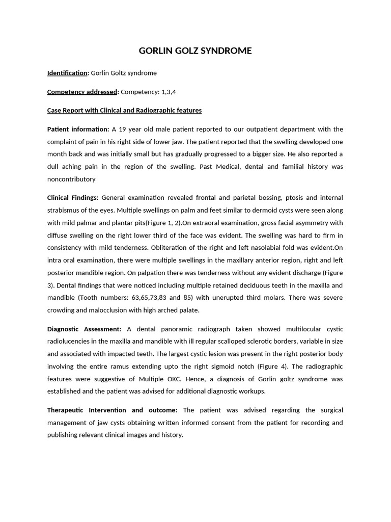 Gorlin Golz Syndrome | PDF | Dentistry | Dentistry Branches