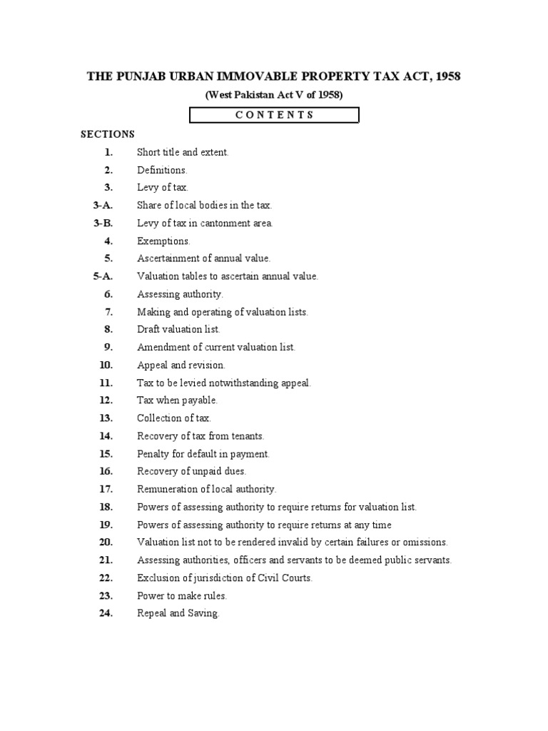 The Punjab Urban Immovable Property Tax Act Property Tax Taxes