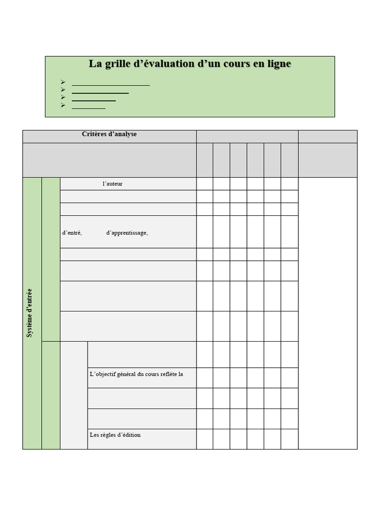 Grille d'évaluation d'un cours en ligne | PDF | Pédagogie ...