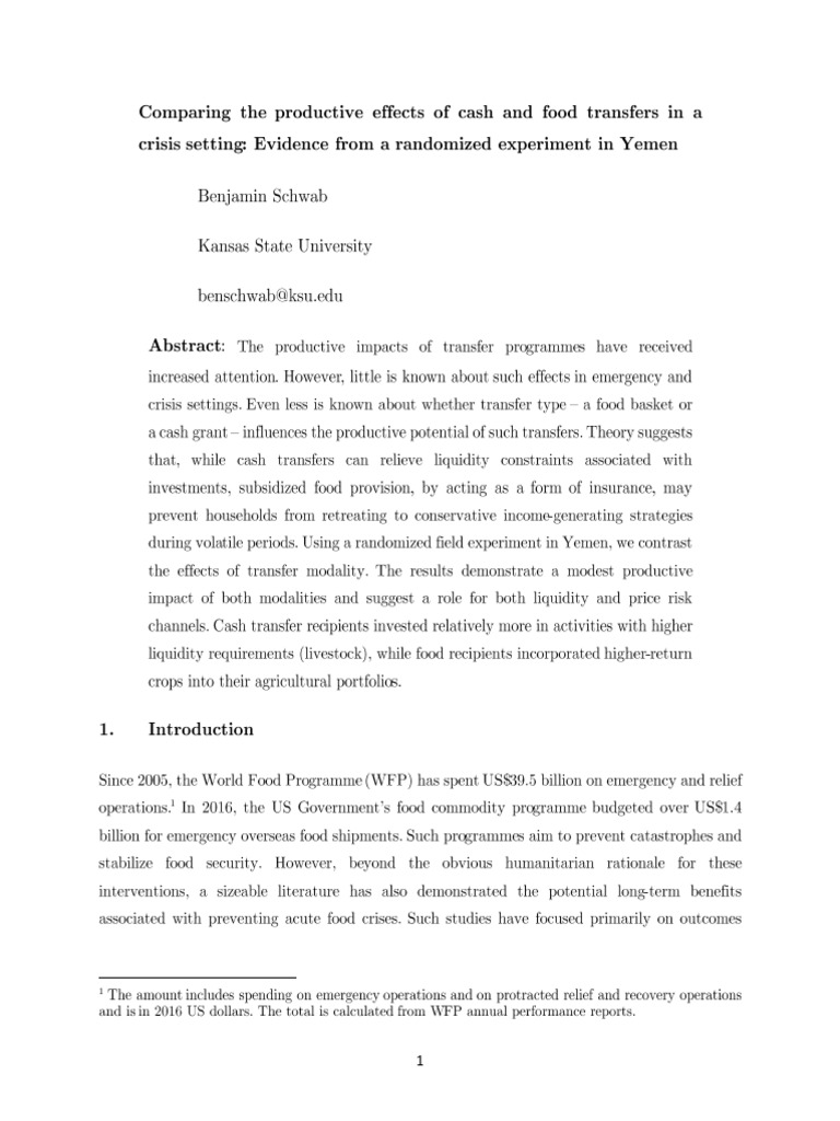 Cash and Food Transfer | PDF