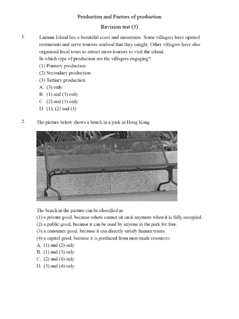 Factors of Production Revision Test | PDF | Economics | Labor