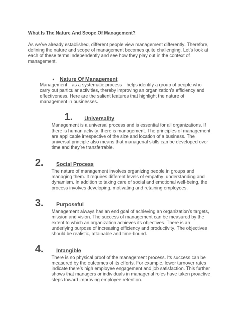 Understanding Management's Nature & Scope | PDF | Marketing | Human ...