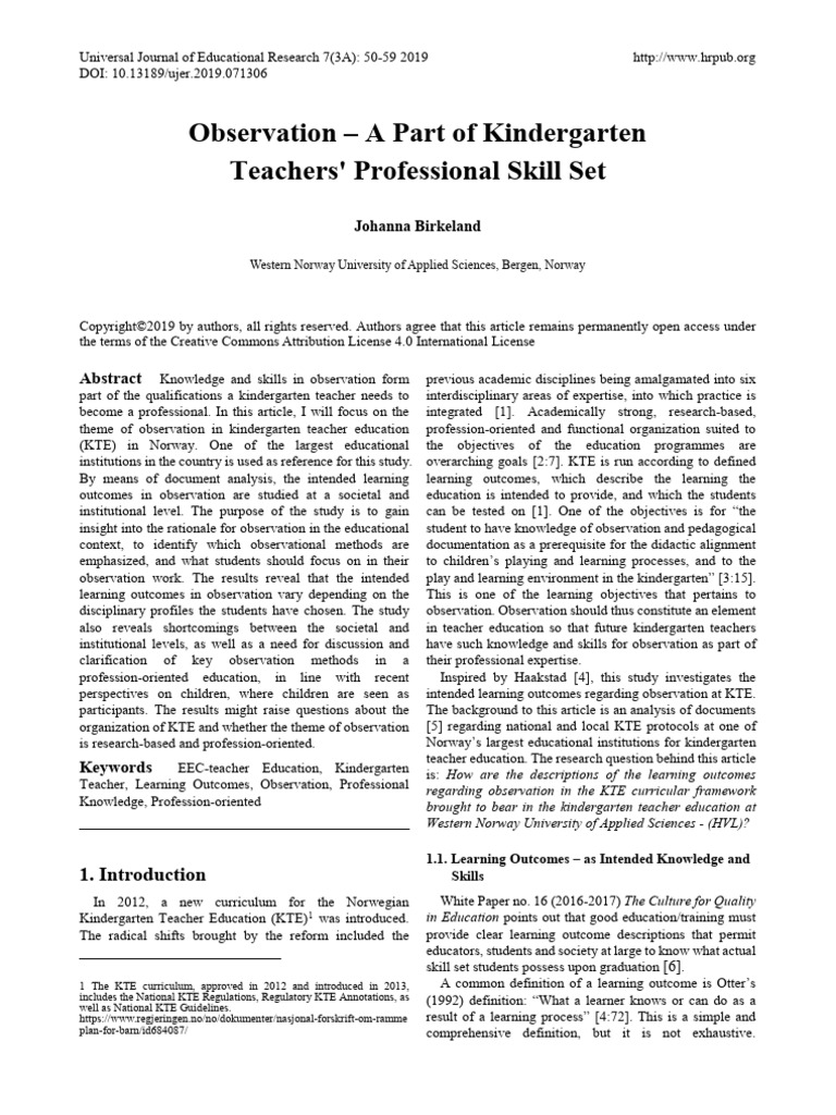 Observation - A Part of Kindergarten Teachers Pro | PDF | Learning ...