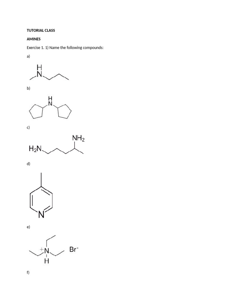 Amines Tutorial: Exercises & Reactions | PDF