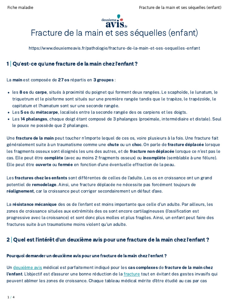 Fractures de la main chez l'enfant | PDF | Os | Main