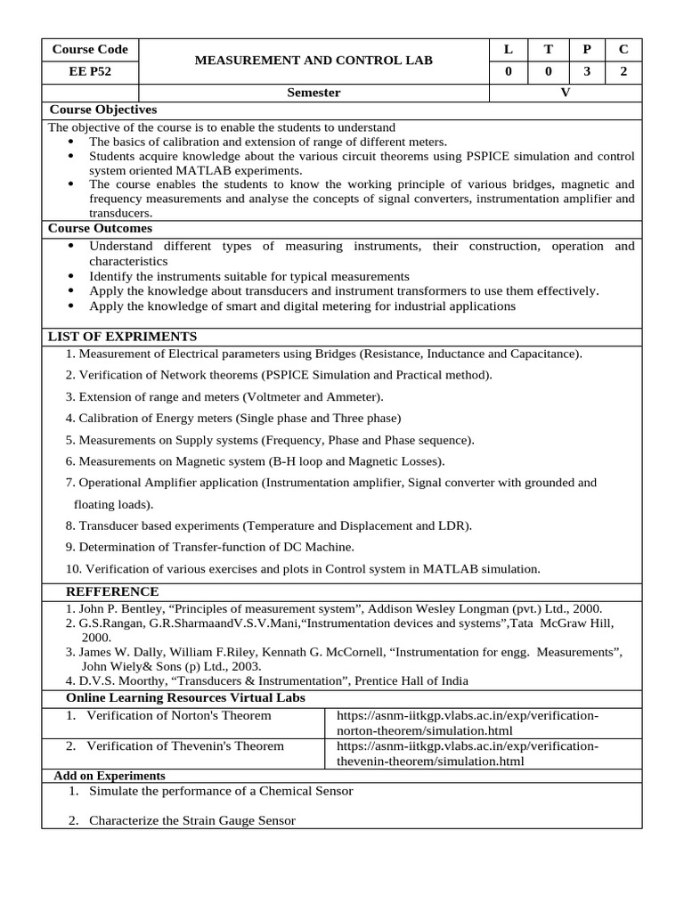 Measurement and Control Lab Course Guide | PDF | Instrumentation ...