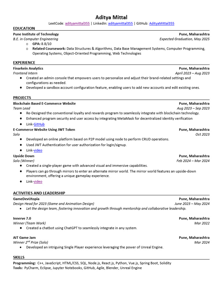 C2K21106861 Resume | PDF | Computing | Software Engineering