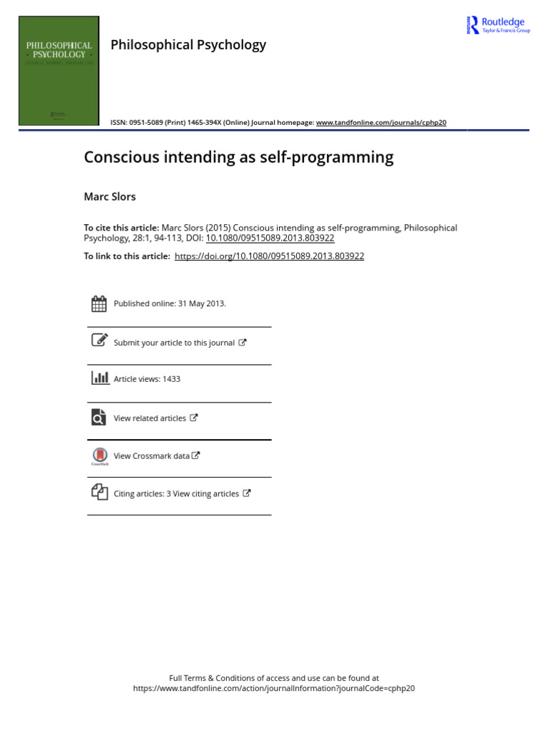 Conscious Intending As Self-Programming | PDF | Intention | Consciousness