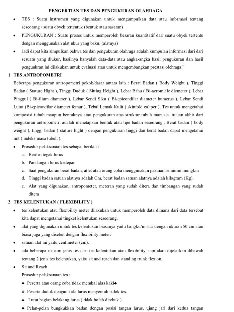 Pengukuran dan Tes Kebugaran Jasmani | PDF