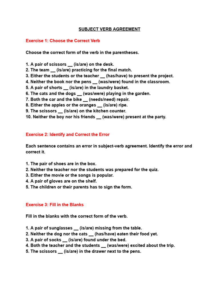 SUBJECT VERB AGREEMENT REVISION -1 | PDF | Plural | Grammatical Number