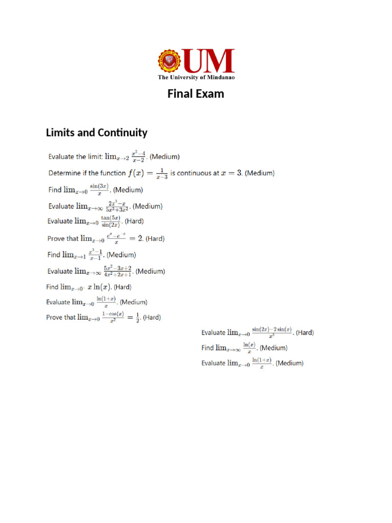 Calculus Final Exam Review Guide Pdf