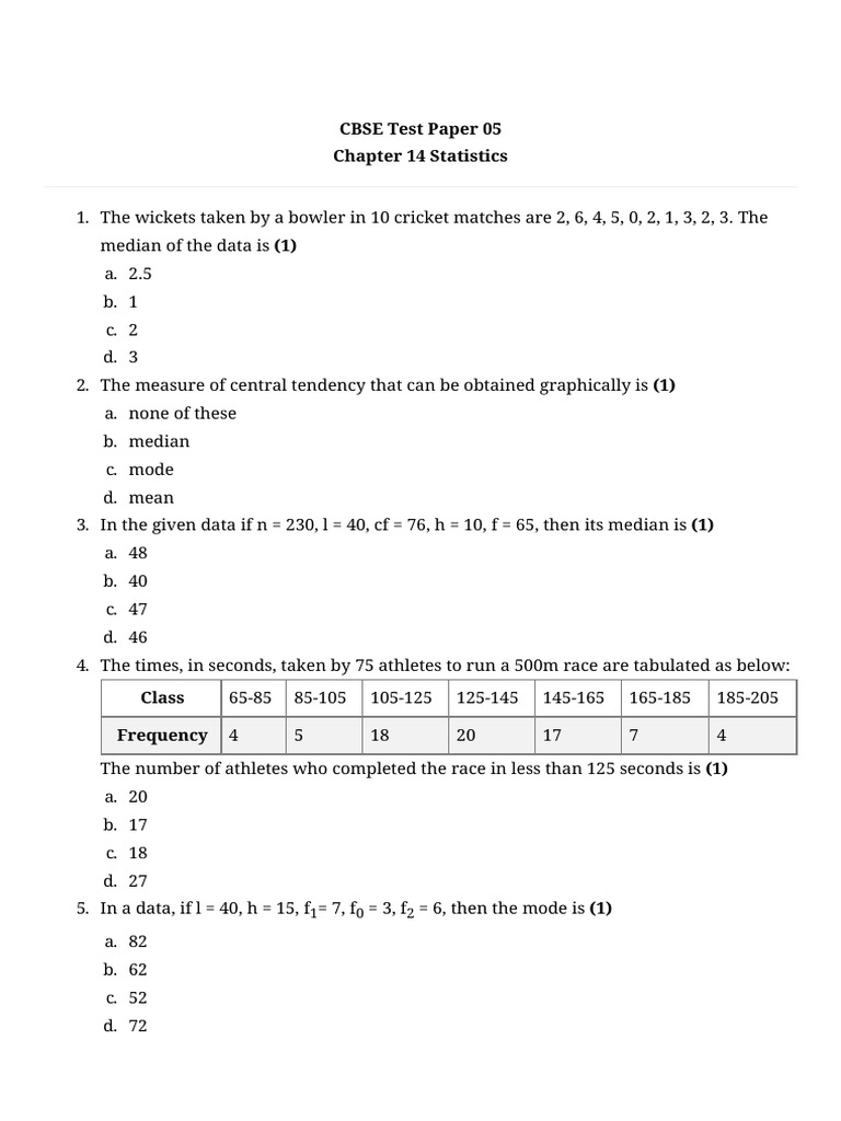 Statistics Test Paper Questions | PDF | Mean