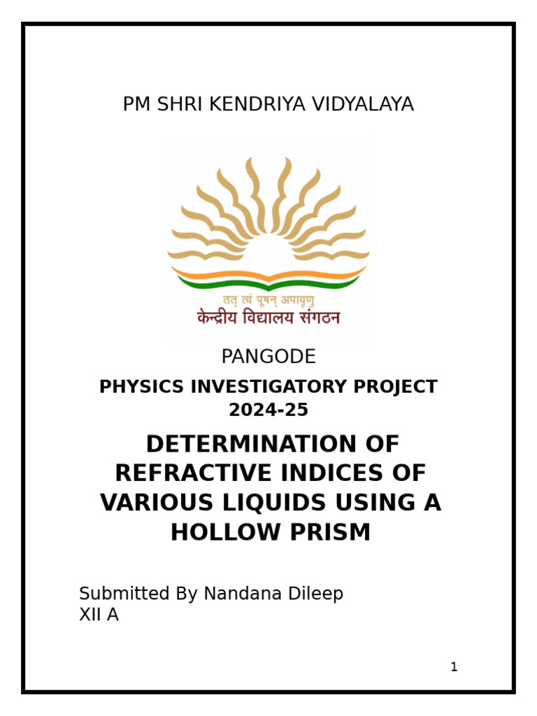 Refractive Indices via Hollow Prism | PDF | Refraction | Refractive Index