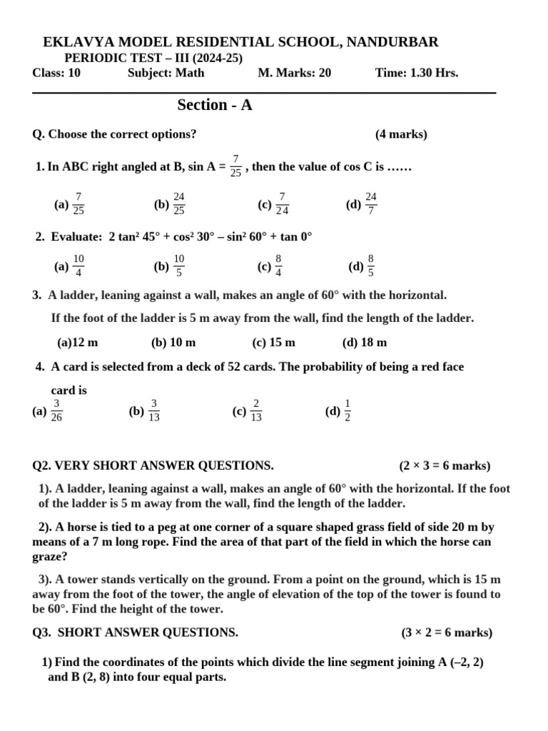 Class 10 Maths Periodic Test III 2024-25 | PDF | Area | Sphere
