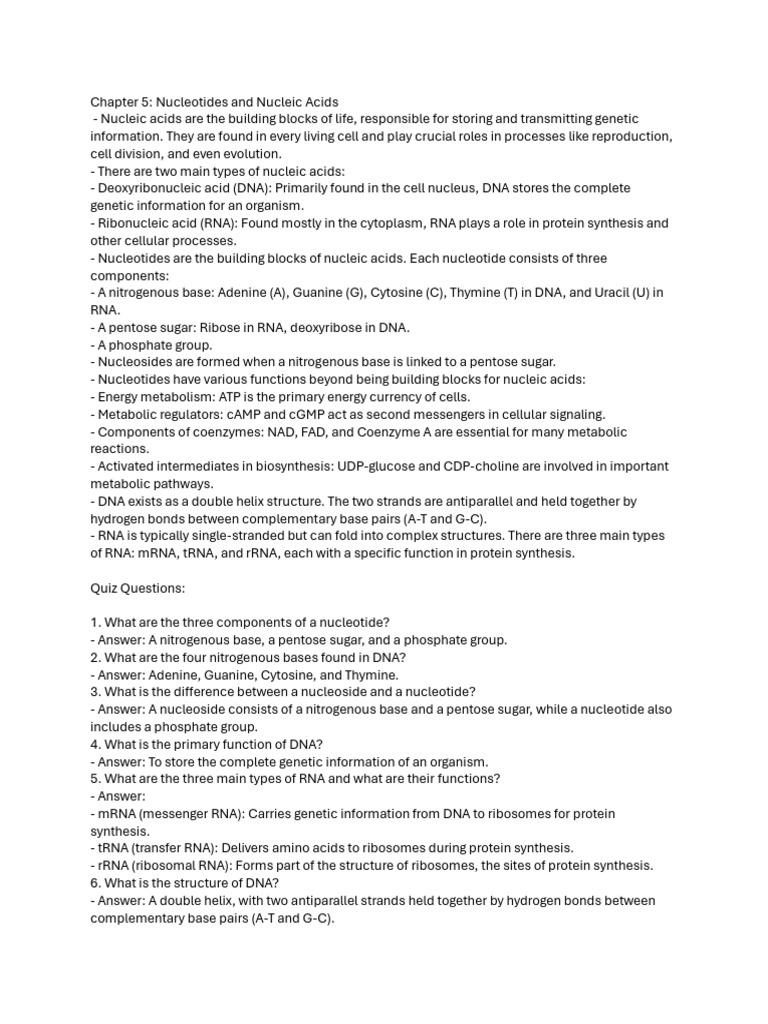 Nucleotides and Nucleic Acids Overview | PDF | Nucleotides | Rna