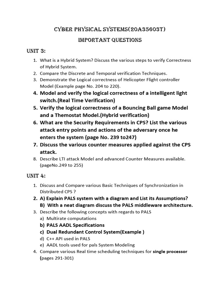 CPS Test Practice Questions | PDF | Formal Verification | System