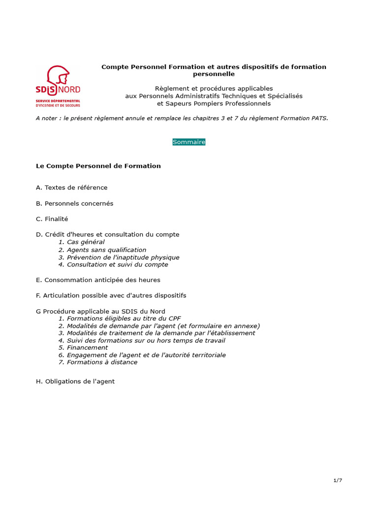 Règlement sur le Compte Personnel de Formation | PDF