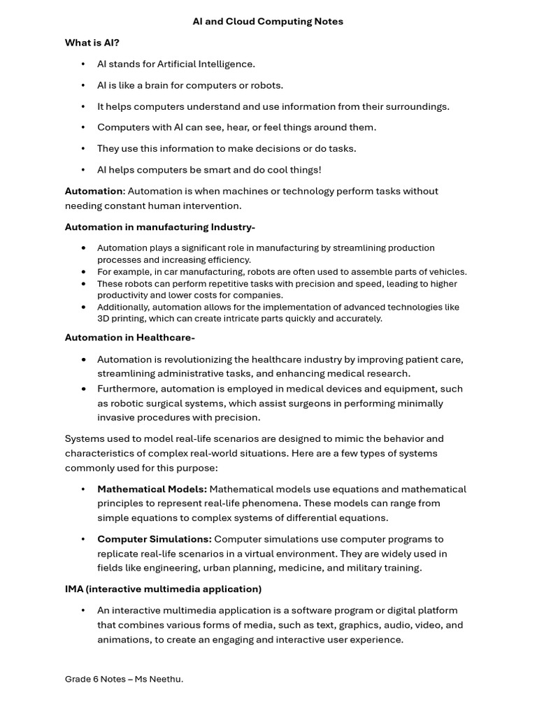 AI and Cloud Computing for Class 6 | PDF | Application Software ...