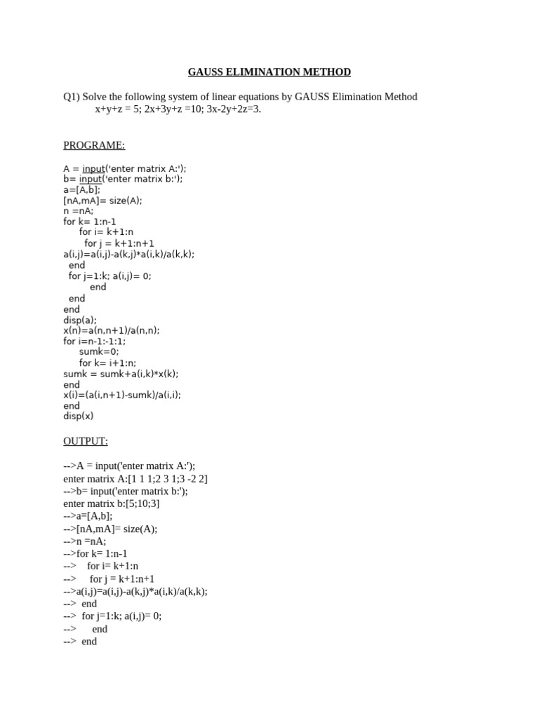 Gauss Elimination Method c Div | PDF