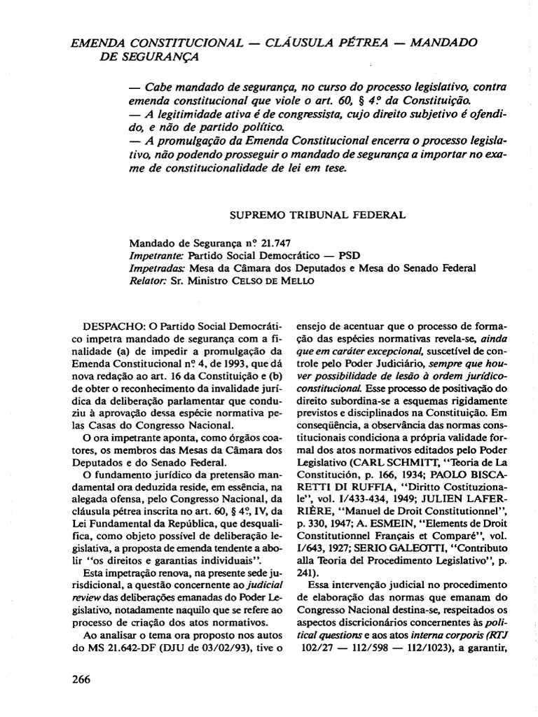 Mandado de Segurança e Emenda Constitucional | PDF | Emenda ...