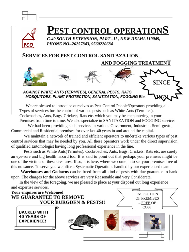 PEST CONTROL OPERATIONS - Company Profile | PDF