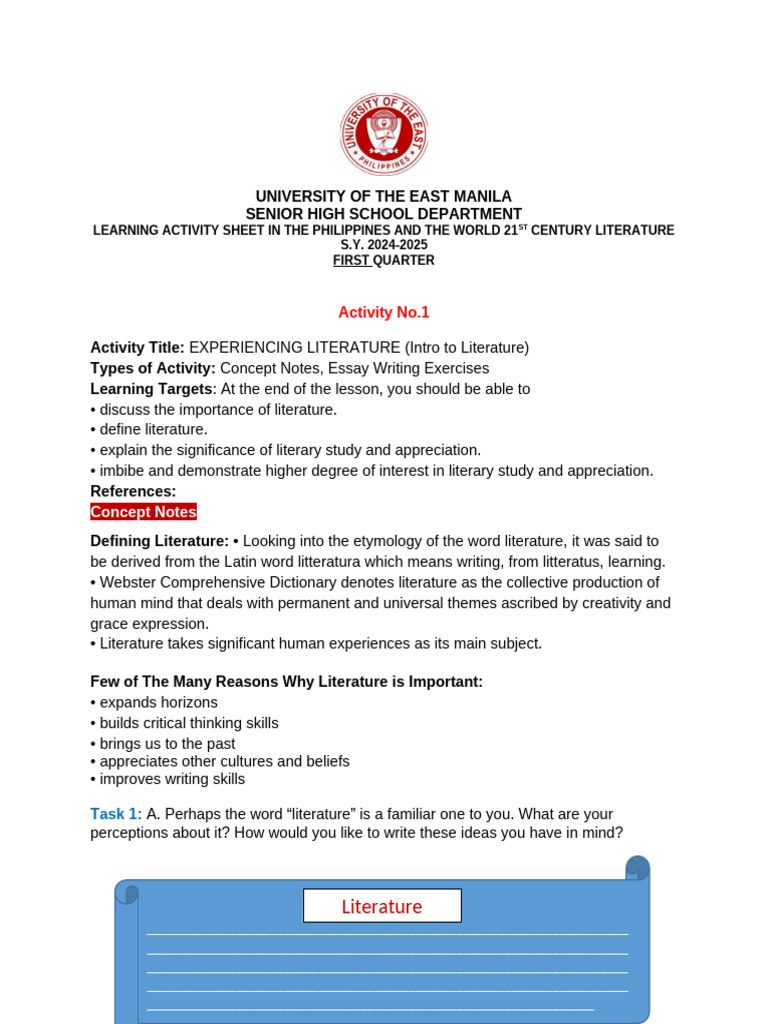 LAS 1 Intro To Literature | PDF | Idea | Mind