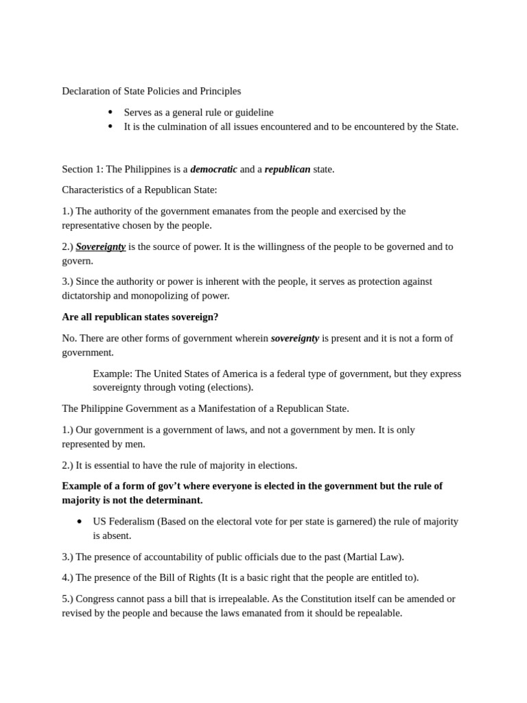 Overview of Philippine State Policies | PDF | United States House Of ...