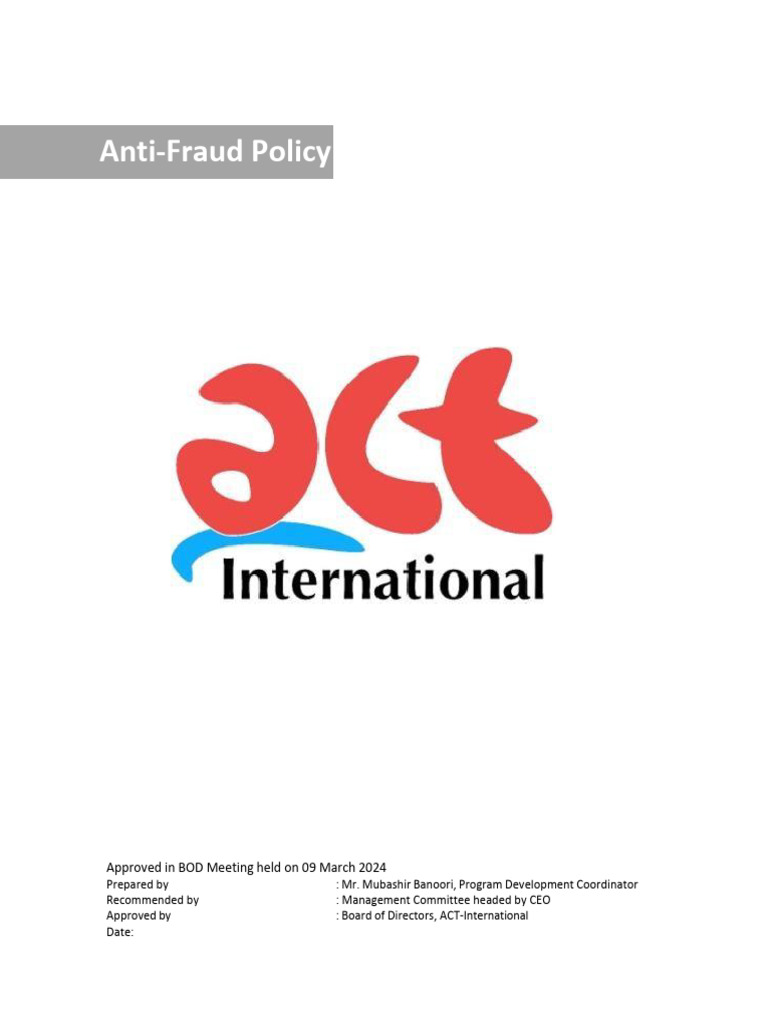 ACT International Anti-Fraud Policy | PDF | Board Of Directors | Justice