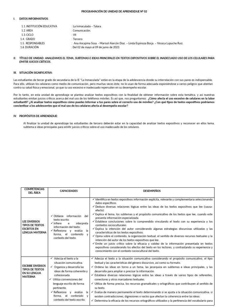 Unidad de Aprendizaje 2. Tercero | PDF | Aprendizaje | Evaluación