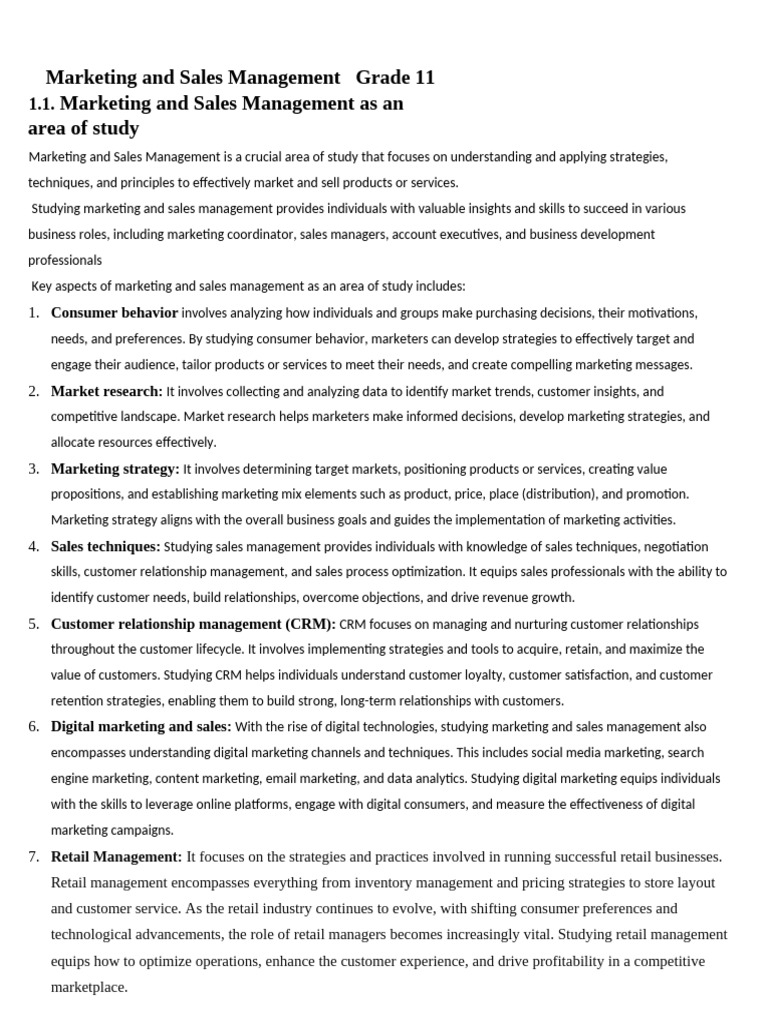 Marketing and Sales Management Overview | PDF | Marketing | Sales
