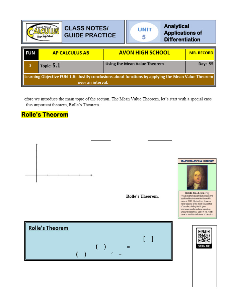 Mean Value Theorem in AP Calculus AB | PDF | Monotonic Function ...
