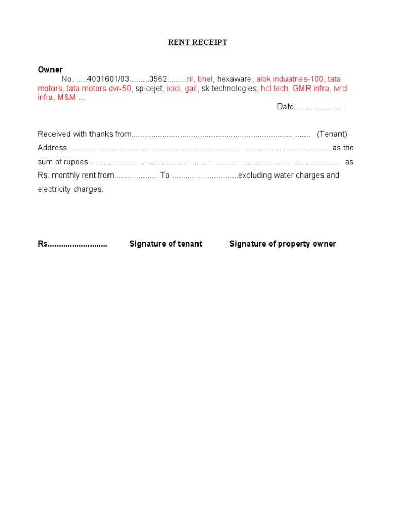 Rent Receipt Template PDF | PDF