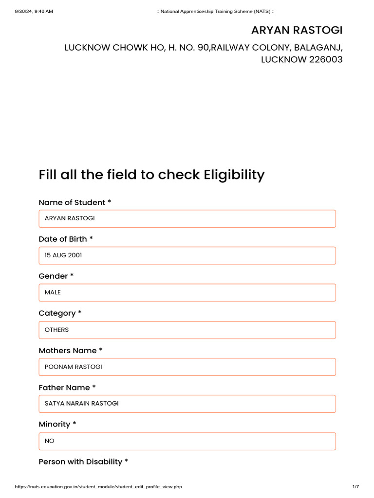 NATS Registration for Aryan Rastogi | PDF