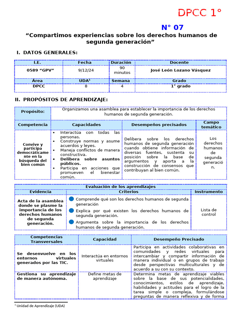SESIÓN 7 - COMPARTIMOS EXPERIENCIAS SOBRE LOS DERECHOS HUMANOS DE ...