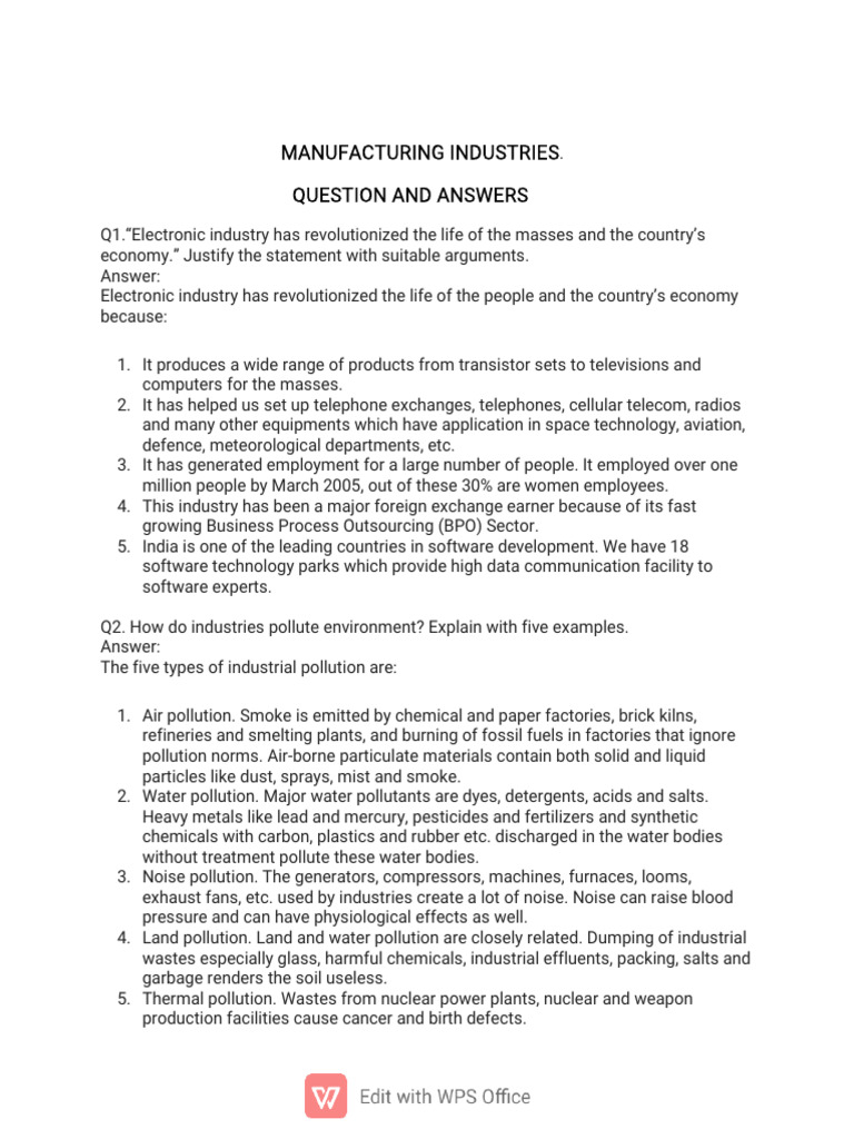 Manufacturing Industries Question and Answers - 241125 - 100707 | PDF