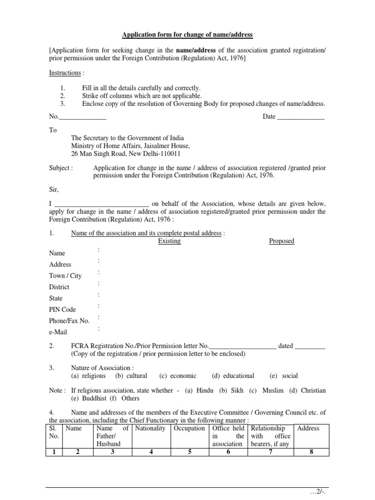 FCRA Application for Change in Name and Address Virtue Justice