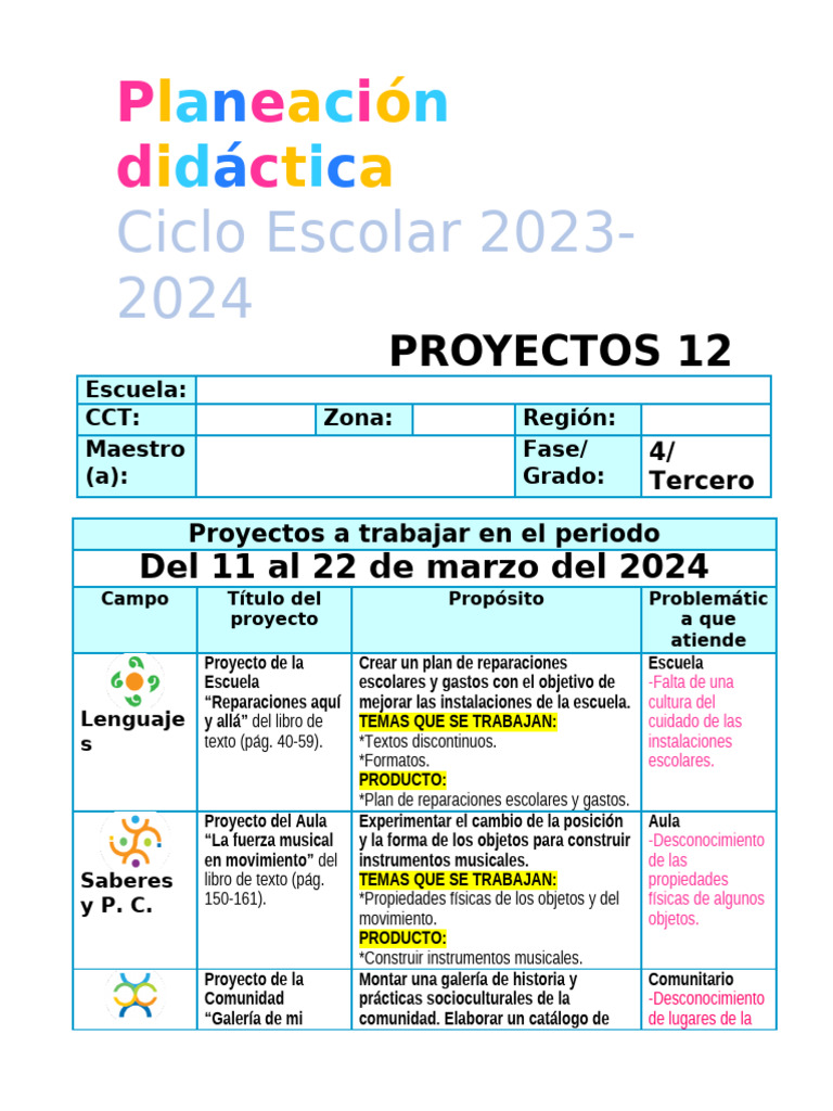 Planificación de Proyectos Escolares 2024 | PDF | Medición | Masa