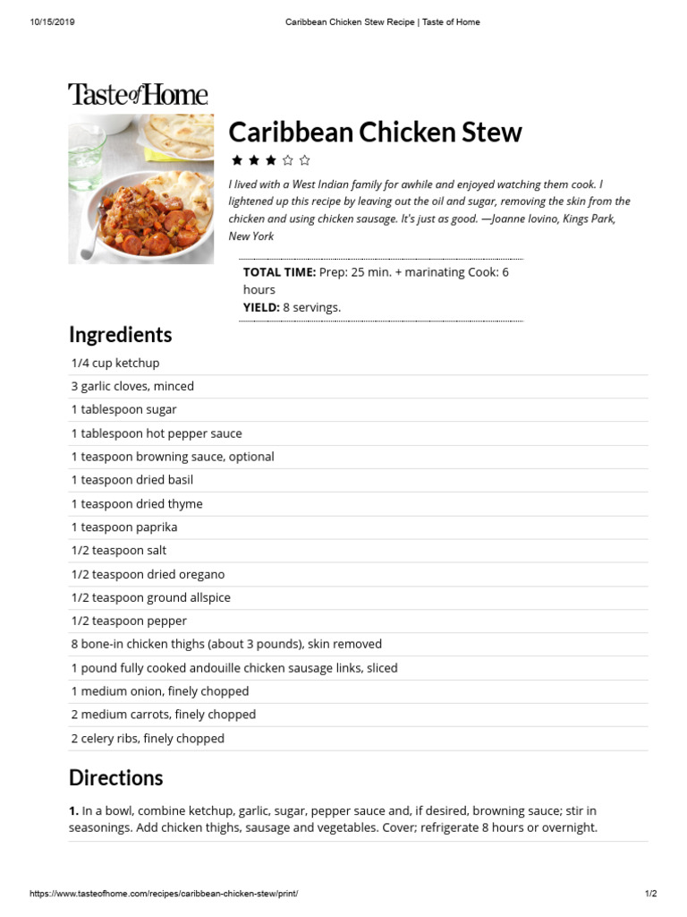 Caribbean Chicken Stew Recipe | PDF