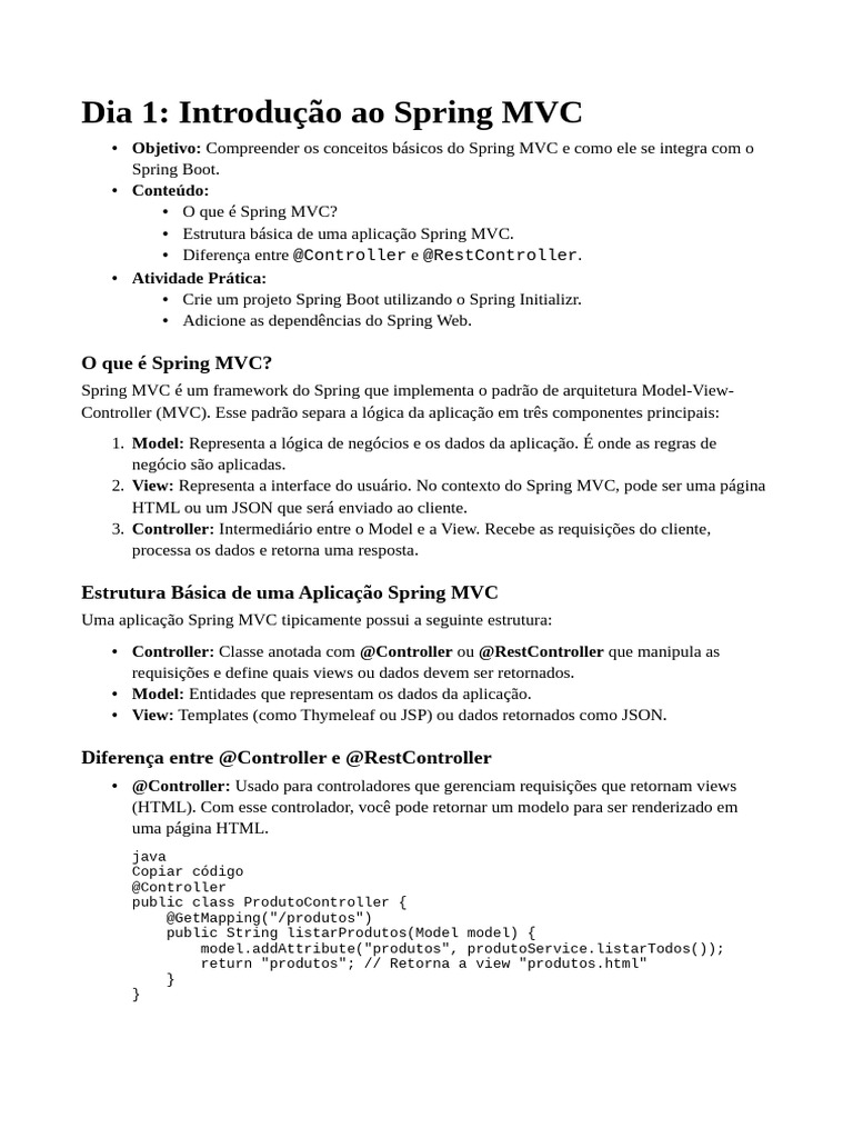 Introdução ao Spring MVC e Spring Boot | PDF | Model-View – Controller ...