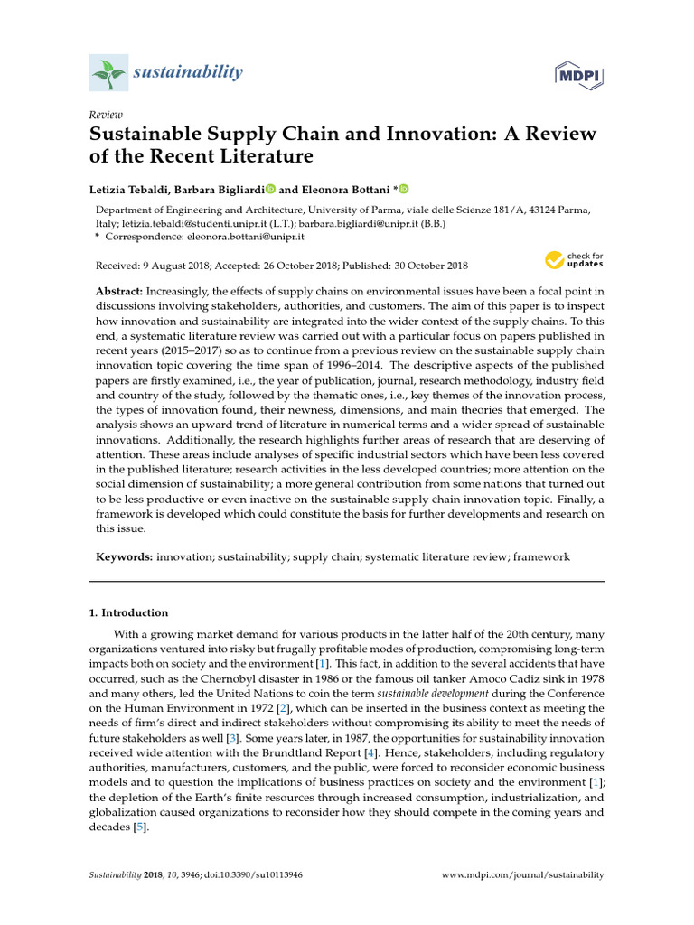 Sustainable Supply Chain and Innovation A Review | PDF | Sustainability