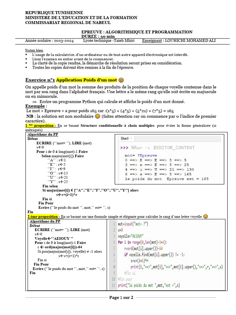 Examen Algorithmique et Programmation 2023 | PDF | Programmation ...