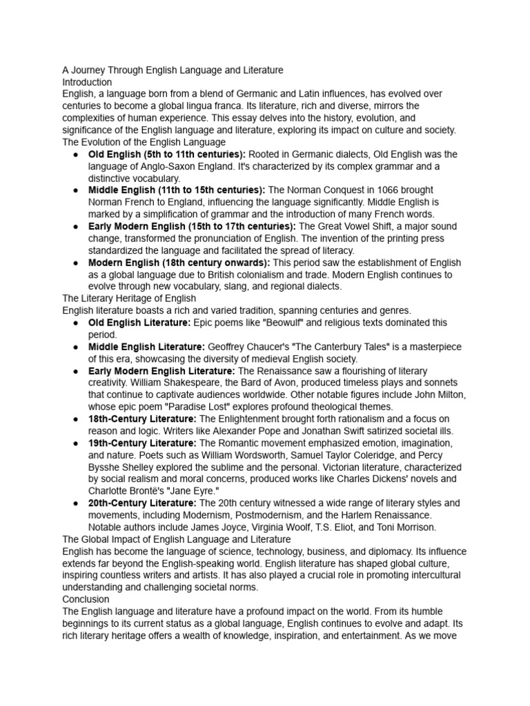 Evolution of English Language & Literature | PDF | English Language ...