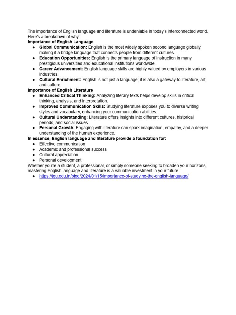 English Language and Literature Importance | PDF