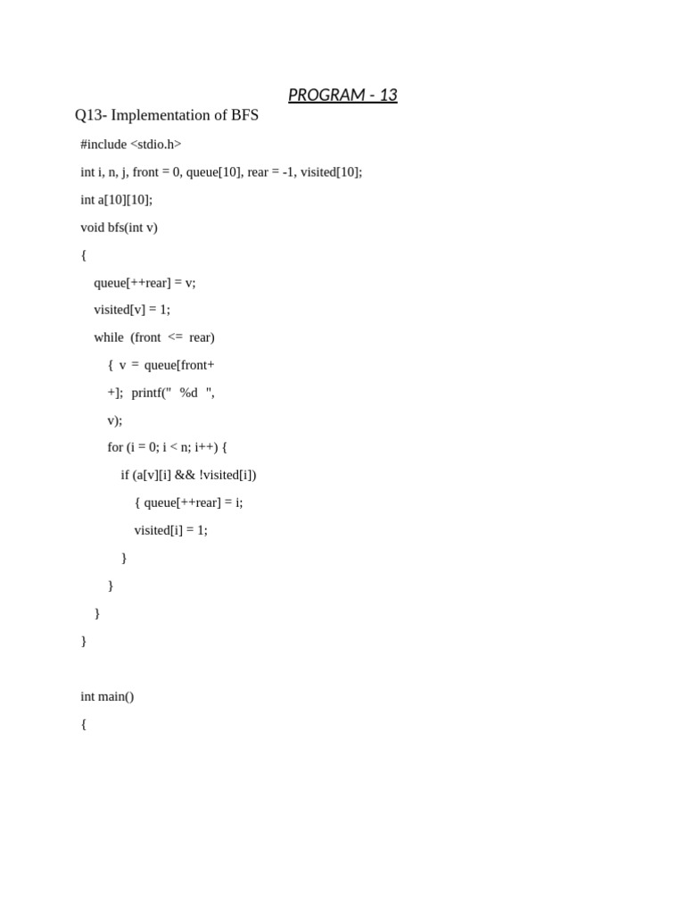 BFS and DFS Implementations in C | PDF
