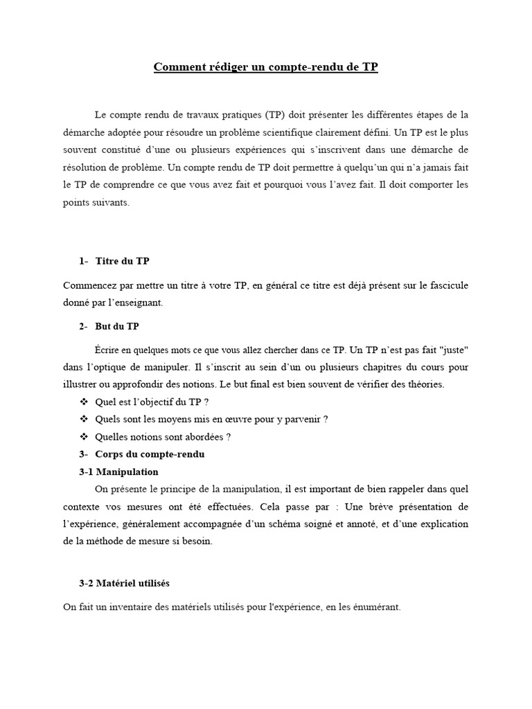 Rédaction d'un compte rendu de TP | PDF | Observation | Expérience