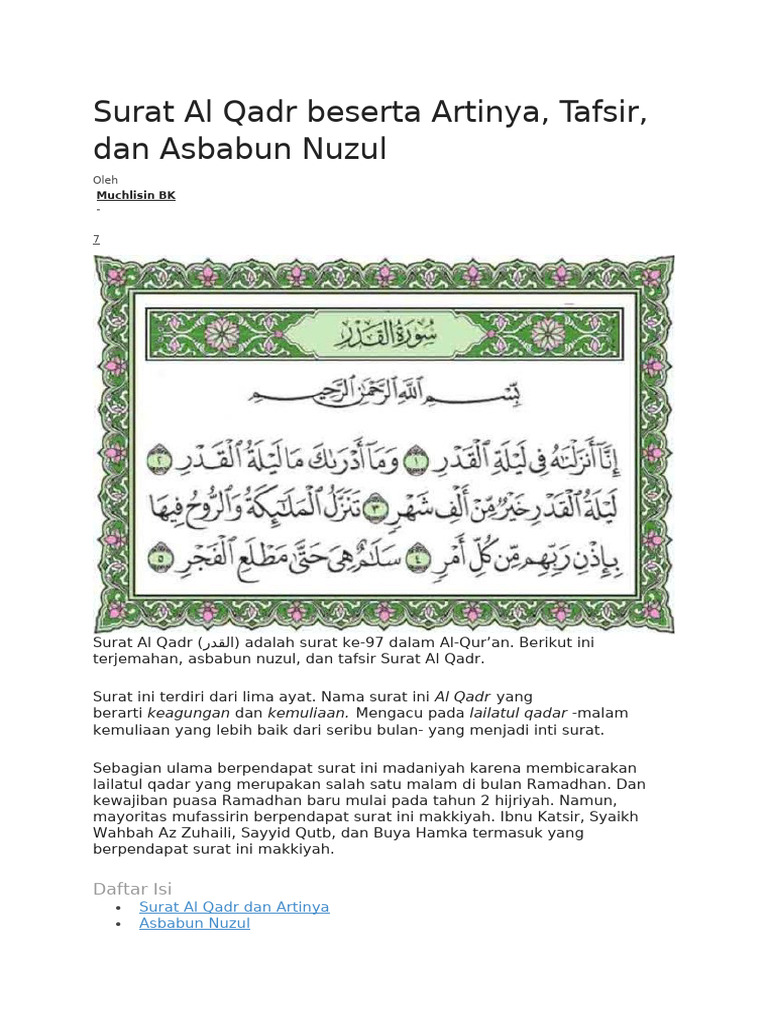 Tafsir dan Arti Surat Al Qadr | PDF